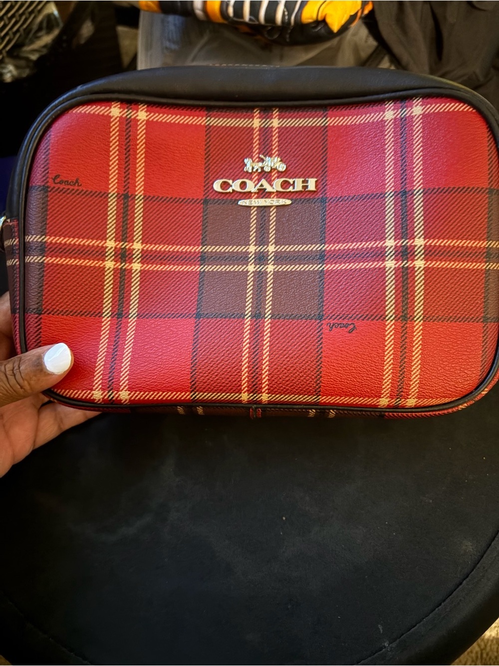 Coach Red Plaid Toiletry Bag with Black Trim/without strap!